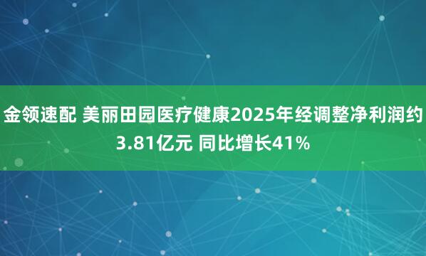 金领速配 美丽田园医疗健康2025年经调整净利润约3.81亿元 同比增长41%